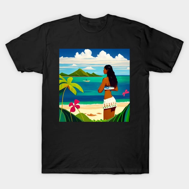 Hula Girl Hawaiian Luau Impressionist Painting Hawaii Island Floral T-Shirt by Anticulture